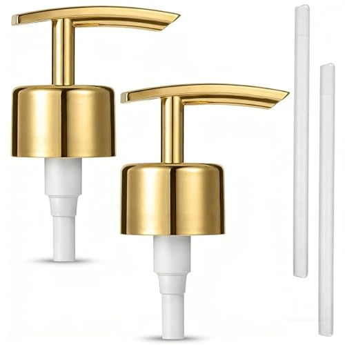 Tyqour 2 Pcs Soap Pump Replacement Soap Dispenser Pump Replacement for Kitchen & Bathroom Reusable Universal Fit for 28/400 Bottles, Gold