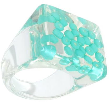 OUNONA Blauer Acrylring mit Perlen Optik, Statement Schmuck für Damen | Kunstharz und Kunststoff, 1 Stück, Kreatives Design für Alltag, Selfie und Kostüm