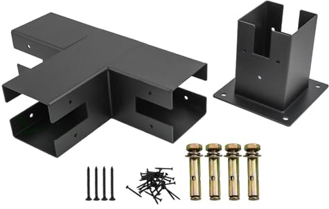 VIRELLO Kit de pergola en acier pour menuiserie, matériel de support en T robuste pour terrasse de jardin en bois de 4 x 4, en acier noir droit et 3 voies