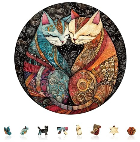 Holzpuzzle Erwachsene Katze Twin Spirits - 100 Teile holzpuzzle Geschenkbox, Wanddekoration und Geschenk für Freunde und Familien