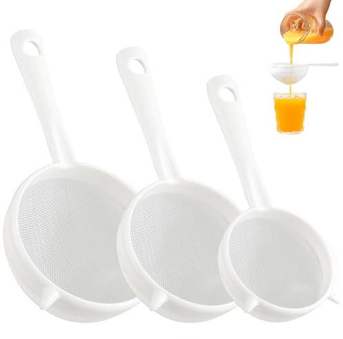 GmwyCzV 3 Pezzi Filtro a Setaccio, Filtro a Setaccio Ultrafine con Manico, Colino in Plastica per Filtros Kefir, Filtri a Rete in Nylon, Setaccios da Cucina per Filtrare Olio, Caffè, Vino, Succhi