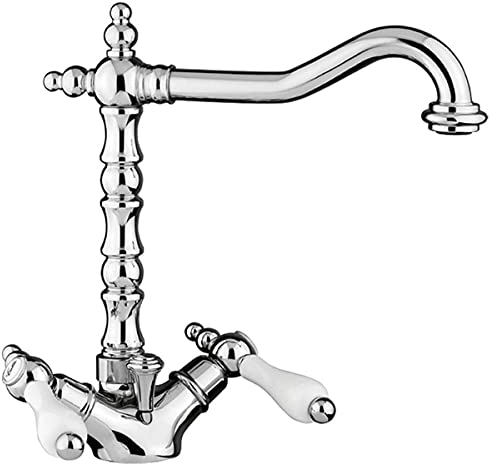 Casa Padrino Jugendstil Retro Waschtisch-Einlochbatterie Silber/Weiß H. 26,5 cm - Waschbecken Armatur Made in Italy
