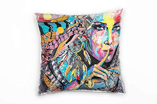 Paul Sinus Art Abstrakt, Frauengesicht, gemalt, bunt Deko Kissen 40x40cm für Couch Sofa Lounge Zierkissen - Dekoration zum Wohlfühlen