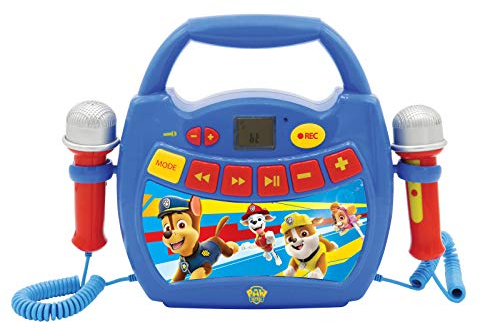 Lexibook- Pat'Patrouille, Chase & Marcus, Mon Premier Lecteur Musical karaoké avec micros, sans Fil, Fonctions Enregistrement et Changement de Voix, pour Enfant, Bleu/Rouge, MP300PAZ