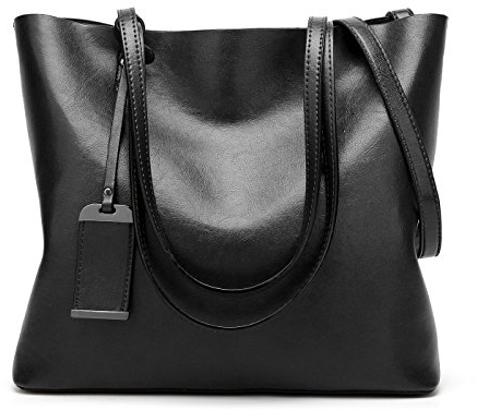 Coolives Damen Shopper Tasche aus PU-Leder mit Schulterriemen Schultertasche Umhängetasche Eimer Handtasche für Frauen Schwarz EINWEG