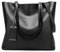 Coolives Damen Shopper Tasche aus PU-Leder mit Schulterriemen Schultertasche Umhängetasche Eimer Handtasche für Frauen Schwarz EINWEG