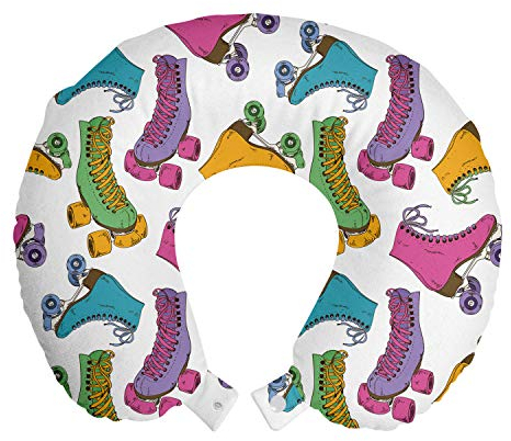 ABAKUHAUS Teen Zimmer Reisekissen Nackenstütze, Roller Skates Vivid, Schaumstoff Reiseartikel für Flugzeug und Auto, 30x30 cm, Weiß Mehrfarbig