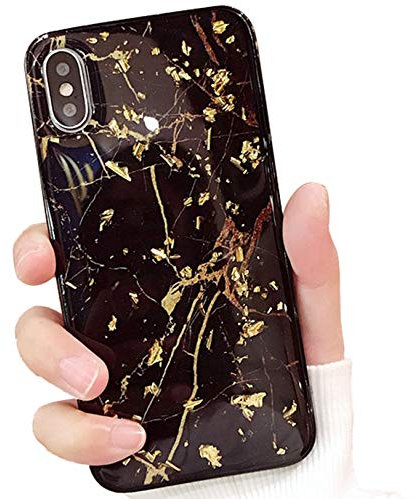 Tybiky iPhone 8 Plus Case, iPhone 7 Plus Mobile Phone Case Soft Flex Silicone Case Ultra Thin Mobile Phone Case TPU Bumper Cover Protective Case Shell for iPhone 8 Plus (5.5 Inches) Black Marble Gold
