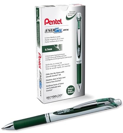 Pentel EnerGel XM BL77 Gelschreiber mit Druckmechanik, waldgrün (12 Stück)