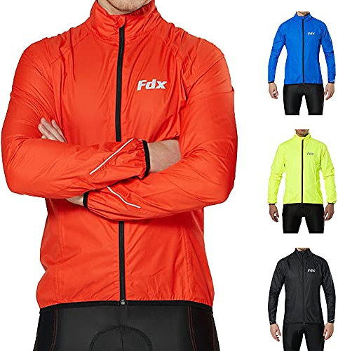 FDX Men’s Cycling Jacket - Waterproof Lightweight Breathable Cycle Rain Tops - High Visibility Full Sleeves Taped Seams Reflective Jersey - Windproof Coat for Running, Bike Racing (Red XX-Large)