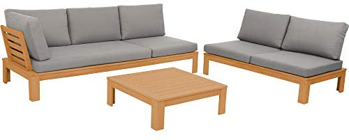 acamp Gartenlounge Set Granada 3-teilig | inkl. Gestell und Tisch | passgenaue Sitz- und Rückenkissen | stabiles Gestell aus hochwertigem FSC®-zertifizierten, geölten Akazienholz | wetterfest