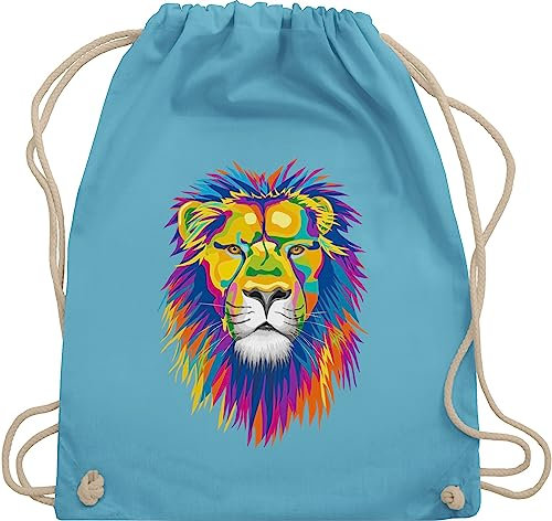 Shirtracer Turnbeutel Rucksack - Dschungel Deko Wildnis - Löwe Lion - Unisize - Hellblau - stofftasche baumwolle sportbeutel aus stoff gym bag turn tasche baumwoll kordel beutel mit sport