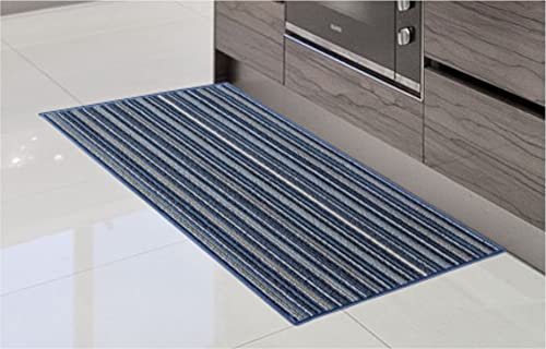 COMERCIAL CANDELA FELPUDOS Y ALFOMBRAS Alfombra de Cocina de Textil Resistente, Lavable | Base PVC Antideslizante y Aislante Diseño Clasico Color (Azul, 33_x_58_cm)