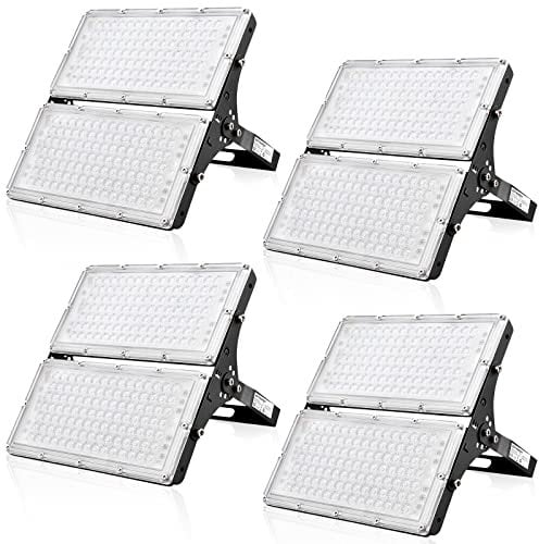 Viugreum Projecteur LED 200W 4PCS,Projecteur Intérieur Extérieur 20000LM,Spot LED Extérieur IP66,Eclairage de Sécurité BlancChaud 2800-3200k,Projecteur LED Flootlight pour Jardin,Garage,Route