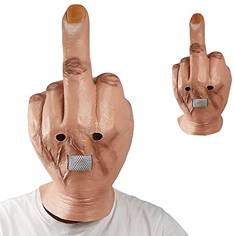 Zhaocaigui 1Stück Gruselige Halloween Fingermaske Vollkopf Latex Mittelfinger Maske Gut für Halloween Kostüm Karnevalsparty