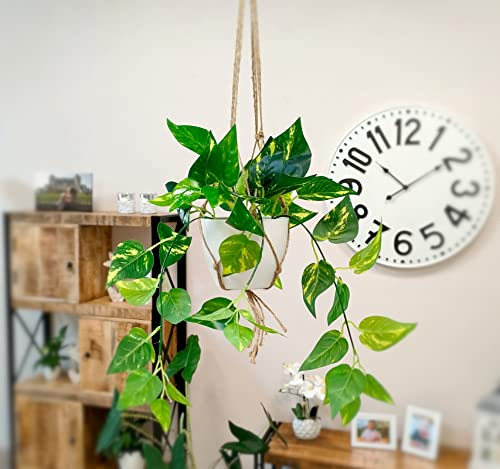 DARO DEKO Kunst-Pflanze Efeutute Blumenampel Makramee Hängetopf grün 30 x 68cm künstliche Hängepflanze Kunstblume