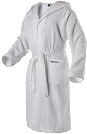 Mount Swiss Bademantel Damen Herren ARBON mit Kapuze aus edler Baumwolle I Morgenmantel flauschig I Frottee Farbe: weiß, Grösse: 5XL