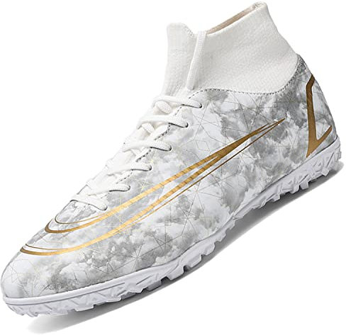 VLOOKST Boys' Football Boots Kids Girls Astro Turf Trainers Non-Slip Junior Soccer Shoes Sports Shoes Outdoor Athletic Sneakers Football Shoes Unisex White 10.5UK