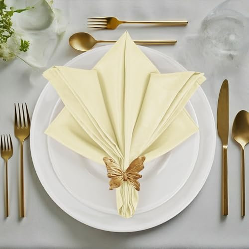 Utopia Home [12 Stück, Elfenbein] Stoffservietten, 43,2 x 43,2 cm, 100% Polyester Dinner-Servietten mit gesäumten Kanten, waschbare Servietten, ideal für Partys, Hochzeiten und Abendessen