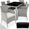 TecTake® Salon de Jardin Exterieur en Poly Rotin avec Table de Jardin & 6 Chaise Confortable, Résistant aux UV, Mobilier de Jardin pour Amenagement Balcon ou Terrasse - Gris Clair/Crème