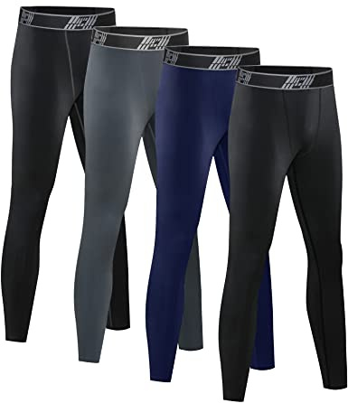 HOPLYNN 4 Pack Youth Boy’s Compression Pants Leggings Tights Quick Dry Athletic Base Layer Under Pants Gear for Kid’s Football Basketball Sports -2 Black 1 Blue 1 Grey-S
