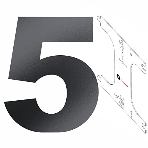 Cleverry Hausnummer, 20cm hohe anthrazit RAL 7016 pulverbeschichtete Zahlen aus Metall, Hausnummerntafel inkl. PVC-Schablone - massive Stahlplatte - einfaches montieren der Metallzahlen - Ziffer 5