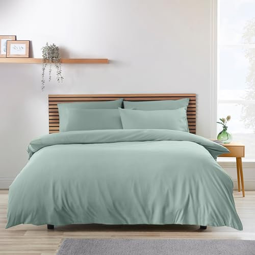 Catherine Lansfield So Soft Non-Iron Super King Duvet Cover Set with Pillowcases Green