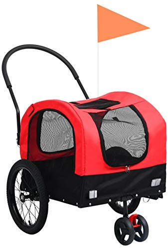 Yongdu 2-in-1 Tier-Fahrradanhänger und Jogger, Hundeanhänger, Hundewagen, Hundefahrradanhänger, Comfort Wagon, Fahrrad Anhänger Tier, Fahradanhängerrad, Rot und Schwarz