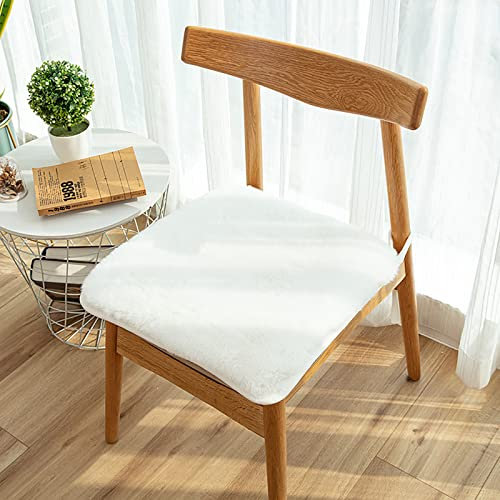 SINGID Quadrat Plüsch Stuhlpolster,Falsches Fell Sitzpolster Stuhl Deckel Teppiche Auto Sofa Haustier Möbel Essen Kissen Getuftete Stuhlkissen-Weiß 50x50cm(20x20inch)