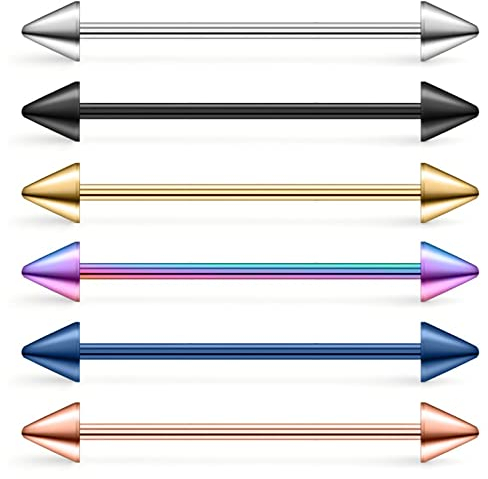 Longbeauty 14 Gauge Industrielle Piercing Barbells Lang Spikes Edelstahl Bars Ohrstecker Ohrring 38mm Körperpiercing Schmuck Set