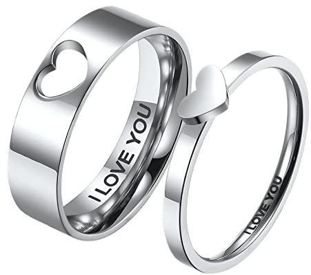 JewelryWe Schmuck Herren-Ring Edelstahl Herz I Love You Partnerringe Freundschaftsringe Verlobungsringe Eheringe Trauringe Ringe für Männer Silber Größe 57