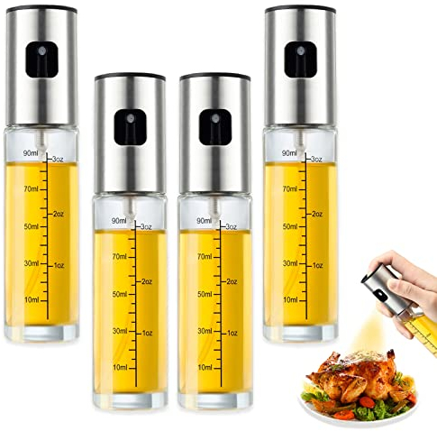 Bestdin Pulverizador Aceite Spray, 4 Pcs 100 ml multifunctional pulverizador aceite transparente para cocinar, spray aceite cocina profesional para cocinar, ensalada, barbacoa, pasta