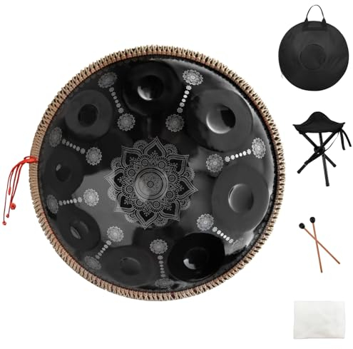 432HZ Handpan-Set-Premium 55,9 cm 9 Klänge d-Moll Stahl Handpan-Instrument für Erwachsene, Druck schwarz