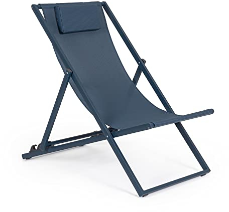 KLULK Sedia A Sdraio Pieghevole In Alluminio Verniciato Blue, Telo In texilene, Schienale Reclinabile 3 Posizioni, 60 x 101 x 35 Cm Per Giardino E Piscina