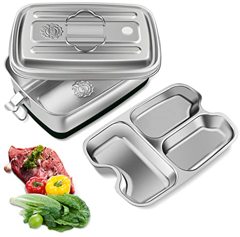 Mesybveo Boîte à Bento en Acier Inoxydable, 2000ML Lunch Box en Anti Fuite avec Compartiment, BoîTe à Lunch en Portable Box Durable et éCologique, Boite bento adapté aux enfants et aux adultes