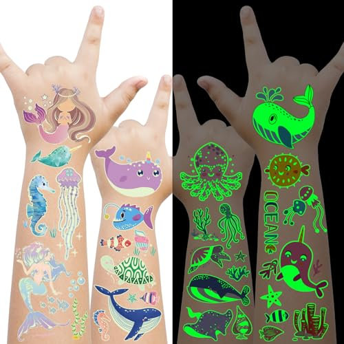 30 Blätter Meerjungfrau Tattoos für Kinder, Kinder Temporäre Tattoos für Mädchen, Meerestiere Aufkleber Tattoos für Kinder Ozean Thematische Party Dekorationen