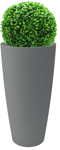 Nicoli Style Vase haut, 36 x 70 cm, intérieur, extérieur, soucoupe amovible, avec buis artistique inclus (38 x 85 cm, avec buis artistique, taupe)