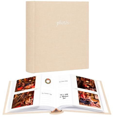120 Photos Album with Memo Areas for Fujifilm Instax Wide 300 Camera, Linen Cover, Photo Book for Polaroid Now/I Type/OneStep+/600 Instant Camera, POP Lab Instant Camera (Beige)