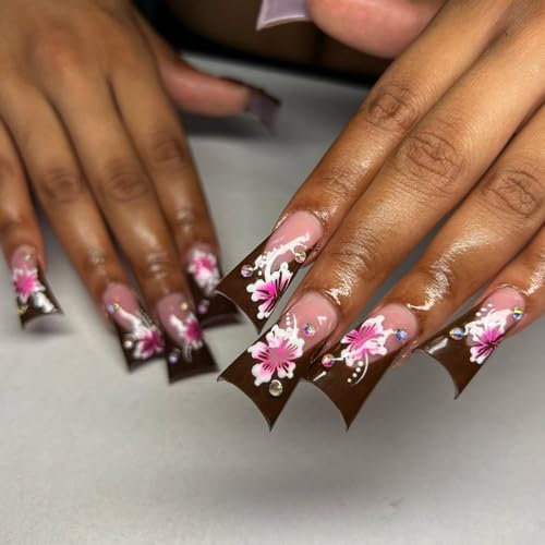 Generic Medium Length Duck Claw Nails, 24 Pcs, Full Cover, French Style, Glossy Finish, Press On False Nails