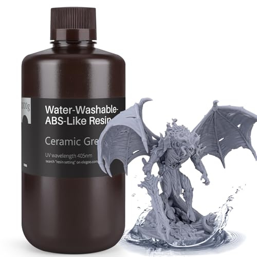 ELEGOO Water Washable ABS Like Resin 1KG, Rapid 3D Printer Resin 405nm LCD UV-Curing Standard Photopolymer Resin for LCD 3D Printing Grey 1000G
