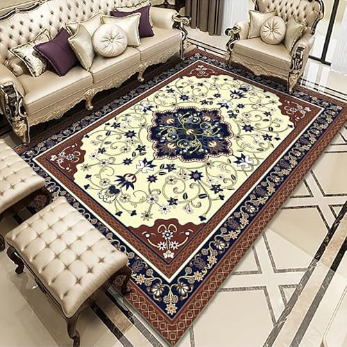 Teppich Braun Beige Blüten Flauschig Kurzflor,Mikrofaser Super Weich,Anti-Rutsch,Waschbar,Teppich Webteppich Für Wohnzimmer,Flur,Schlafzimmer Teppichläufer 120X160Cm