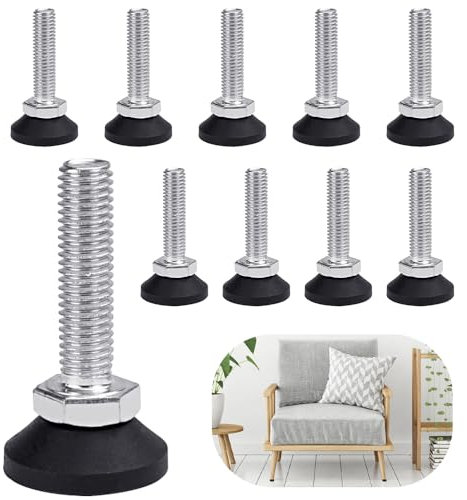 KBNIAN 10 Pièces Vis de Réglage pour Meuble M8*38mm Pieds de Nivellement pour Meubles Pied Vérin Réglable en Acier Galvanisé Pieds de Mise à Niveau Pieds Vérin de Meuble pour Armoire, Placard, Table