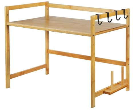 Soporte para microondas, estante multifuncional para microondas, soporte para microondas de bambú de madera, soporte para horno de microondas de bambú de 2 capas, estante de almacenamiento de cocina a