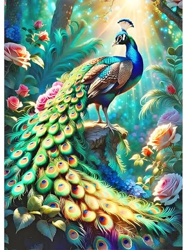 QINRUBB Pfau Diamond Painting Erwachsene, 5D Blumen Diamant Painting Bilder Anfänger, DIY Traumland Runder Vollbohrer Diamanten Malerei Stickerei Kreuzstich Geschenke Home Wand Dekor 30x40cm