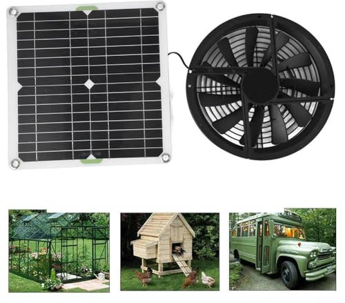 YUANGANG Ventilador de escape alimentado por energía solar, ventilador de 12 V, panel de 100 W, montado en el techo, caravana, casa de mascotas, refrigeración de bajo voltaje, funcionamiento