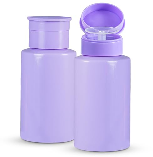 2 Pack Purple Push Down Pump Dispenser - Nail Polish Remover Pump Empty Refillable Bottle Containers for Makeup Remover Micellar Water Facial Toner, 200ml 6.7oz