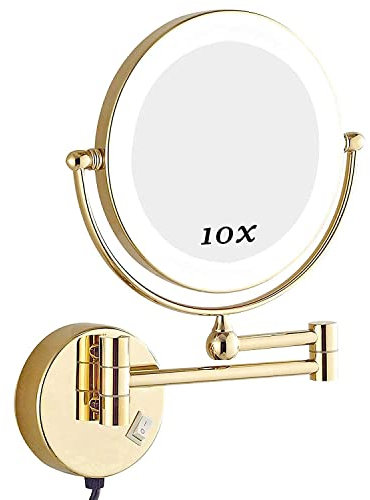 RHIYMWHKN Wandspiegel Badspiegel rund Make-up Spiegel 360 drehbar, Make-up rasieren, Gesichtspflege (gold)