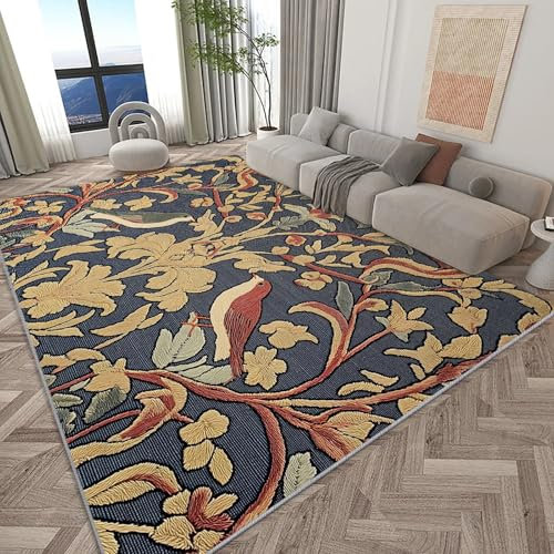 Generisch Teppich William Morris Style Der Erdbeerdieb 140x200 cm Wohnzimmer Teppich Rutschfester Weicher Kurzflor-Teppich Muster Boden Teppich Dekoration Schlafzimmer Bodenmatte