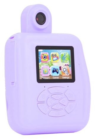Fotocamera per Bambini con Cartoni Animati, Fotocamera per Stampa con Zoom 16x 1000mAh 12MP HD per Feste e Viaggi (PURPLE)