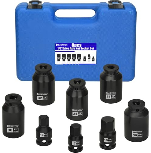 limontek 8pcs Deep Impact Socket Set 1/2'' Drive Spindle Nut Socket Set, 12 Point Axle Nut Socket Set 14mm 17mm 19mm 30mm 32mm 34mm 35mm 36mm